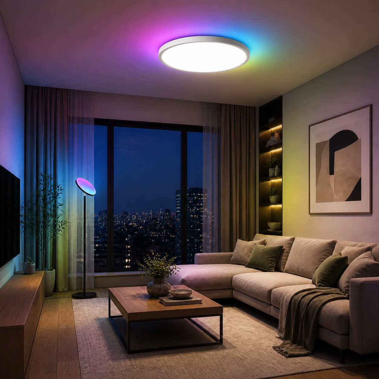Гостиная с ночным RGB-освещением MOSTHOME